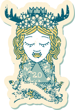 Retro Dövme Biçimli Ork karakteri bir insan tarafından çizilmiş 20 zar ile