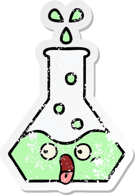 Bir insan tarafından çizilmiş sevimli bir bilim şişesinin sıkıntılı çıkartması.