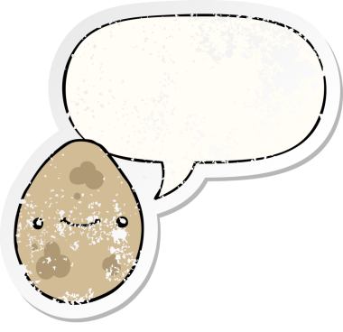 Konuşma baloncuğu olan karikatür yumurtası bir insan tarafından çizilmiş sıkıntılı eski bir çıkartma