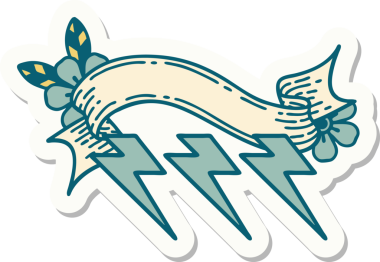 Bir insan tarafından çizilmiş yıldırımlı dövme stili etiketi