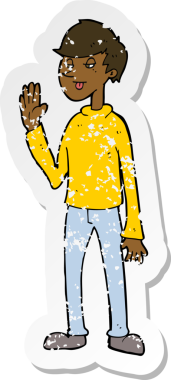 Bir insan tarafından çizilmiş bir çizgi film karakterinin gerilimli çıkartması.