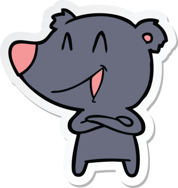 Bir insan tarafından çizilmiş çapraz kollu gülen ayı çıkartması.