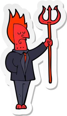 Bir insan tarafından çizilmiş dirgenli karikatür şeytan çıkartması.