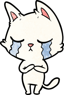 Bir insan tarafından çizilmiş ağlayan çizgi film kedisi.