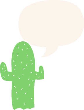 bir insan tarafından çizilmiş, konuşma baloncuklu çizgi film kaktüsü.