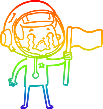 Gökkuşağı gradyan çizgi çizimi bir insan tarafından çizilmiş ağlayan astronot