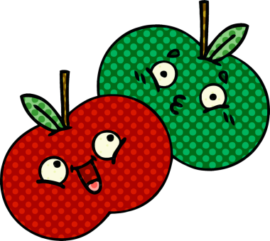 Bir insan tarafından çizilmiş sulu bir elmanın karikatürü.