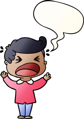 Bir insan tarafından çizilmiş yumuşak eğimli konuşma balonlu bağıran adam çizgi filmi.