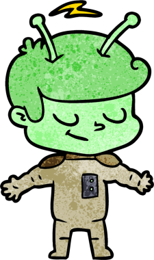 Bir insan tarafından çizilmiş dost canlısı çizgi film uzay adamı.