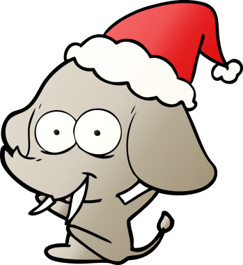 Bir insan tarafından çizilmiş Noel Baba şapkası takan bir filin gradyan çizimi.