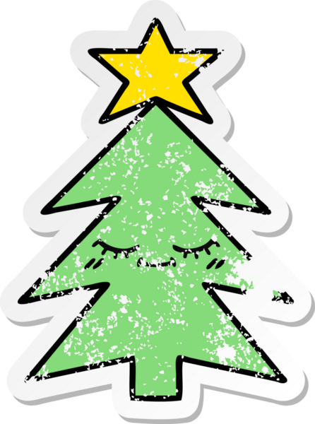 Bir insan tarafından çizilmiş şirin bir karikatür Noel ağacının sıkıntılı çıkartması.