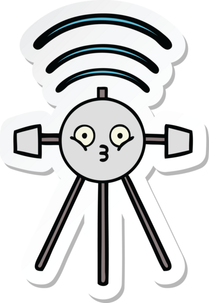 Bir insan tarafından çizilmiş şirin bir çizgi film uydusunun çıkartması.