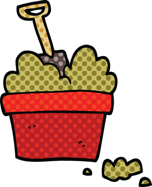 Bir insan tarafından çizilmiş çizgi roman tarzı bahçe kabı.