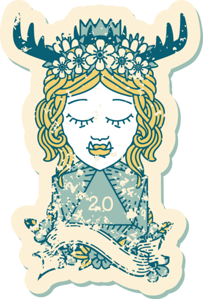 Retro Dövme Biçimli Ork karakteri bir insan tarafından çizilmiş 20 zar ile