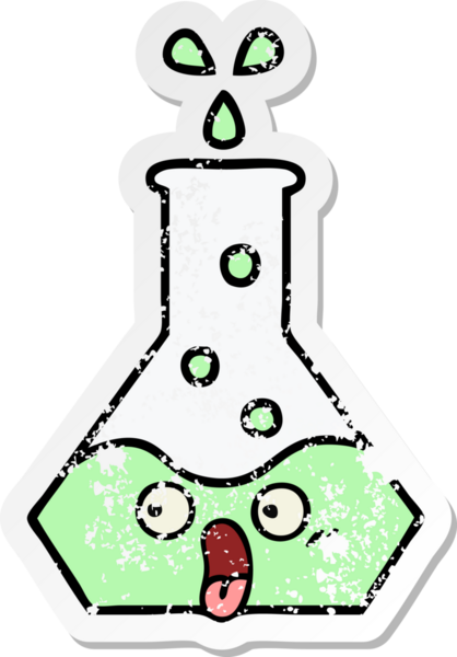 Bir insan tarafından çizilmiş sevimli bir bilim şişesinin sıkıntılı çıkartması.