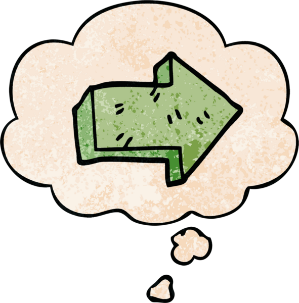 bir insan tarafından çizilmiş grunge desen biçiminde düşünce baloncuğu ile ok gösteren çizgi film