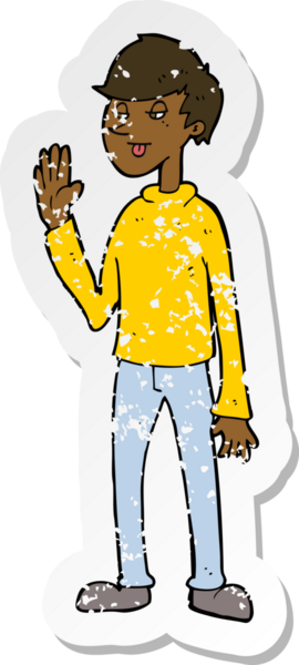 Bir insan tarafından çizilmiş bir çizgi film karakterinin gerilimli çıkartması.