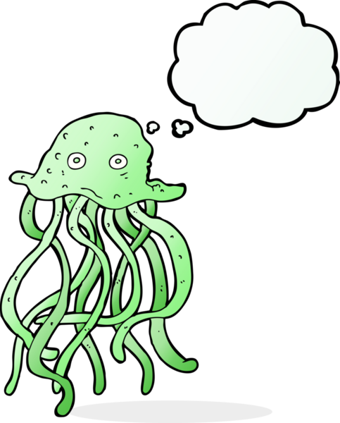 Bir insan tarafından çizilmiş düşünce baloncuklu ahtapot.