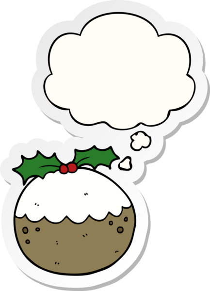 Düşünce baloncuklu noel pudingi insan tarafından çizilmiş bir çıkartma.