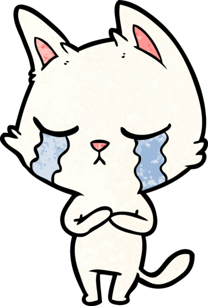 Bir insan tarafından çizilmiş ağlayan çizgi film kedisi.