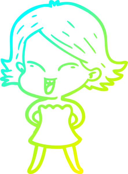 Bir insan tarafından çizilmiş mutlu çizgi film kızı çizimi.