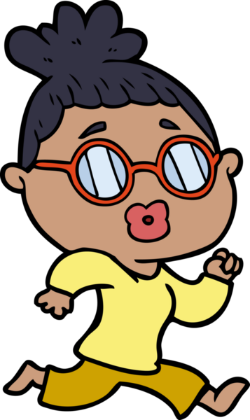 Bir insan tarafından çizilmiş gözlüklü bir karikatür kadın.