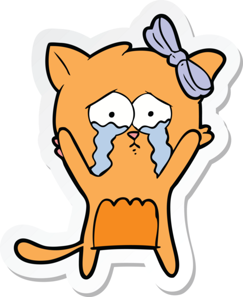 Bir insan tarafından çizilmiş çizgi film kedisinin çıkartması.