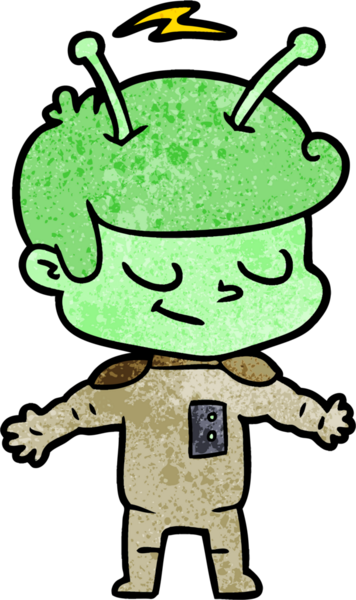 Bir insan tarafından çizilmiş dost canlısı çizgi film uzay adamı.