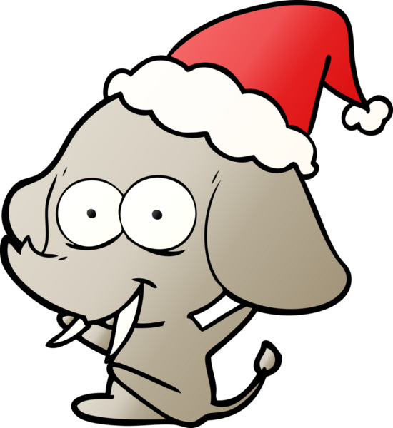 Bir insan tarafından çizilmiş Noel Baba şapkası takan bir filin gradyan çizimi.