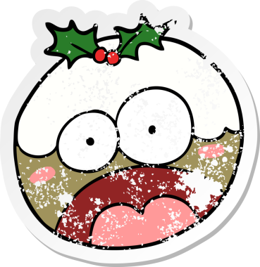 Bir insan tarafından çizilmiş yılbaşı pudinginin sıkıntılı çıkartması.