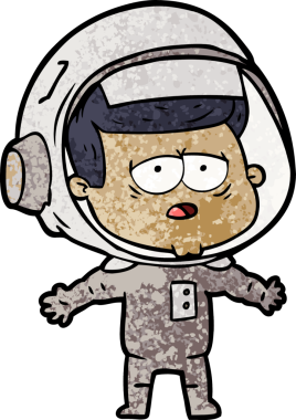 Bir insan tarafından çizilmiş yorgun astronot çizgi filmi.