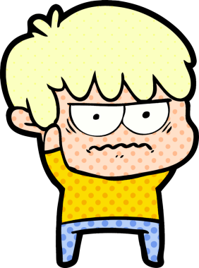 Bir insan tarafından çizilmiş sinirli çizgi film çocuğu.