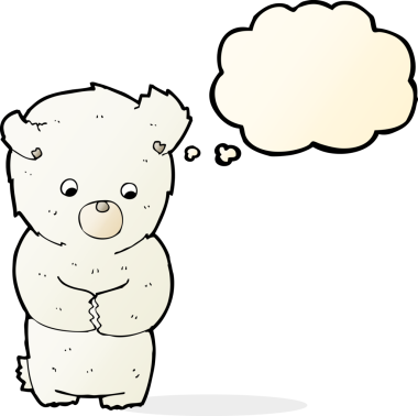 Bir insan tarafından çizilmiş düşünce baloncuklu şirin kutup ayısı.