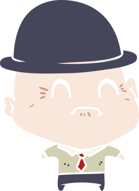 Düz renkli karikatür. Bir insan tarafından çizilmiş yaşlı iş adamı.