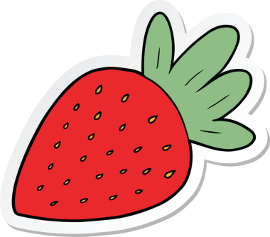 Bir insan tarafından çizilmiş karikatür çileği çıkartması.