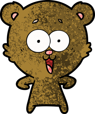 Bir insan tarafından çizilmiş gülen oyuncak ayı çizgi filmi.