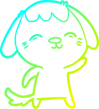 Bir insan tarafından çizilmiş mutlu çizgi film köpeğinin soğuk gradyan çizimi