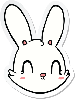 Bir insan tarafından çizilmiş tavşan suratlı karikatür çıkartması.