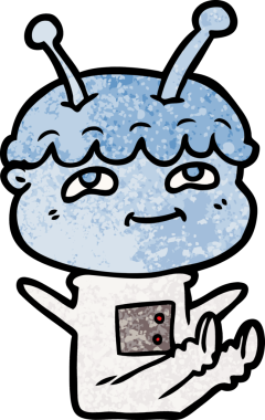 Bir insan tarafından çizilmiş dost canlısı çizgi film uzay adamı.