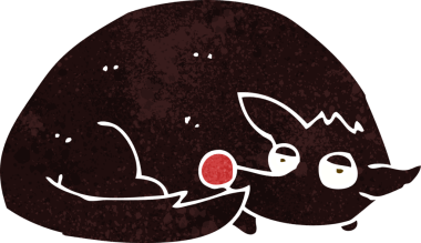 Bir insan tarafından çizilmiş kıvrılmış bir köpek.