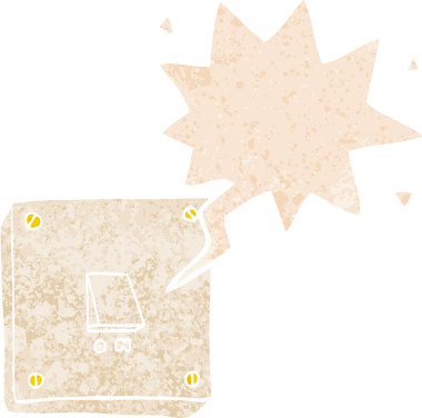 bir insan tarafından çizilmiş grunge sıkıntılı retro biçimli konuşma baloncuklu çizgi film ışığı anahtarı