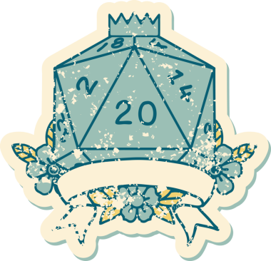 Retro Dövme Biçimi Doğal 20 kritik vuruş D20 zar bir insan tarafından çizildi