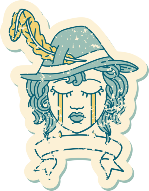 Retro Dövme Tarzı Ağlayan İnsan Ozanı Bir insan tarafından çizilmiş pankartıyla