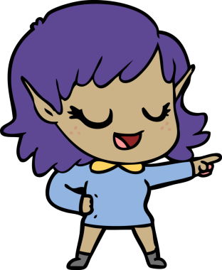 Bir insan tarafından çizilmiş mutlu elf kızı.