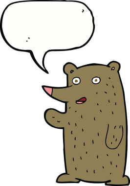 Bir insan tarafından çizilmiş konuşma balonlu çizgi film ayısı.