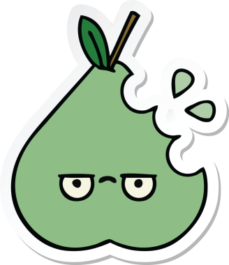 Bir insan tarafından çizilmiş şirin yeşil bir armut çıkartması.