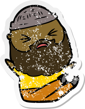 Bir insan tarafından çizilmiş sakallı bir çizgi film karakterinin sıkıntılı çıkartması.