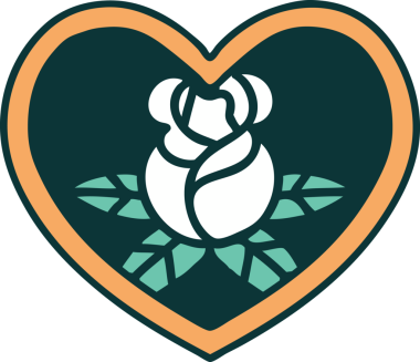 Bir insan tarafından çizilmiş kalp ve çiçeklerin ikonik dövme şekli