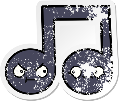 Bir insan tarafından çizilmiş şirin bir karikatür müzik notasının sıkıntılı çıkartması.