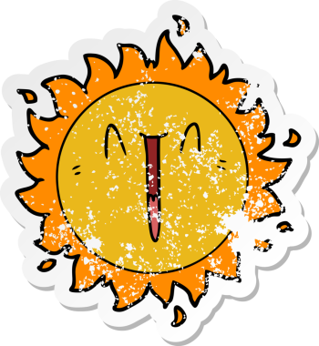 Bir insan tarafından çizilmiş mutlu bir çizgi film güneşinin sıkıntılı çıkartması.